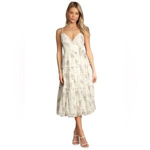 Lulus Got the Bloom Ivory Floral Print Tiered Midi Wrap Dress Size Large